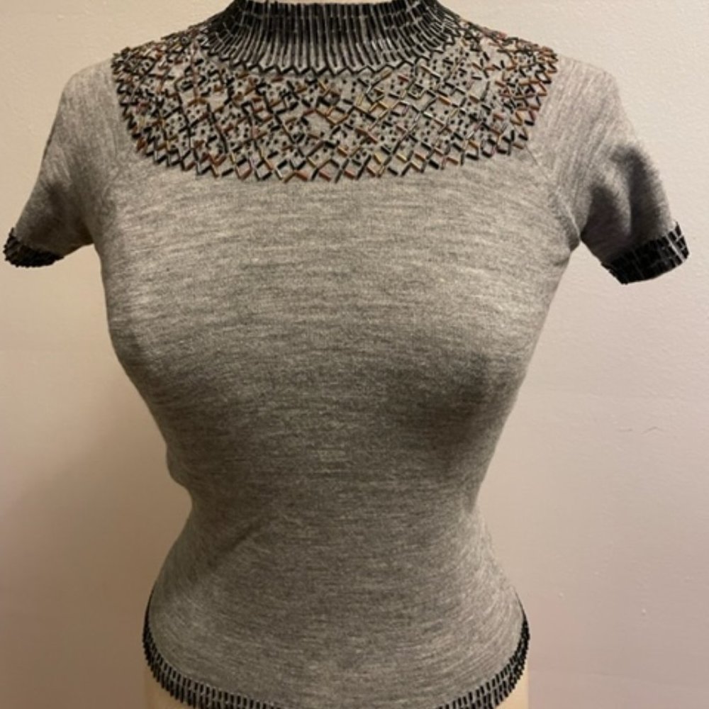 NWOT original easel NYC contemporary sweater brand grey beaded mock top